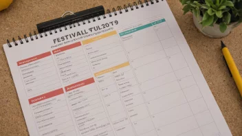 En festivalplan er en detaljert oversikt over et arrangement, inkludert tidsplan, aktiviteter og ansvarlige personer.