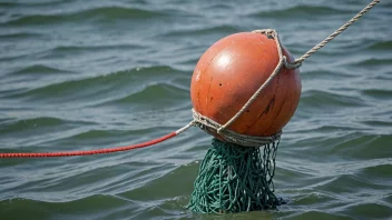 En fiskebøye som flyter i vannet, med et fiskegarn eller en fiskeline festet til den.