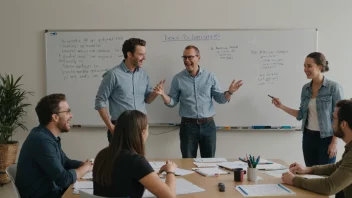 En gruppe mennesker samlet rundt et bord, diskuterer og ler sammen.