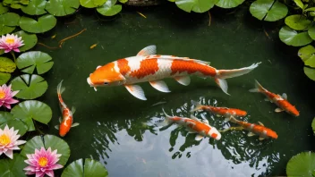 En vakker koi-fisk i en fredelig dam-miljø.