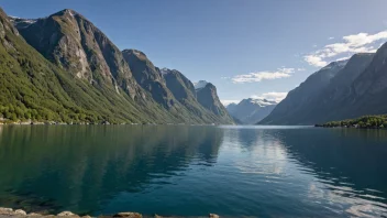 En åndeløs utsikt over Hareidfjorden, som viser dens rolige atmosfære og storslåtte naturskjønnhet.