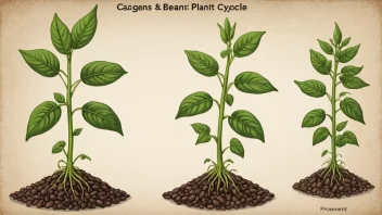 Et bilde av en bønneplantes livssyklus, som viser de forskjellige stadiene av vekst og utvikling.