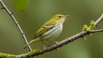 En skogsanger sitter på en gren i skogen og synger sin vakre sang.