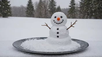 En snøplate med en snømann i bakgrunnen