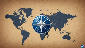 NATO-logoen, med et verdenskart i bakgrunnen, som viser medlemslandene.