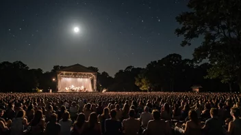 En nattkonsert med en vakker scene og publikum under stjernene.