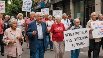 En gruppe eldre mennesker som protesterer i gatene.