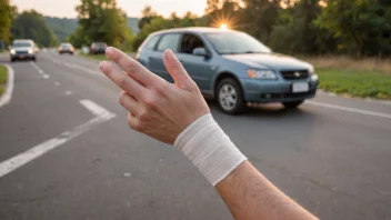 En person med et bandasjert hånd, som symboliserer en fysisk skade eller trauma.