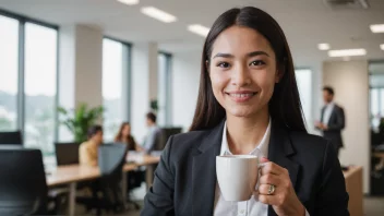 En person som nyter førstedagskaffen på jobben.