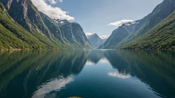 Et pittoreskt norsk fjord med bratte fjell og stille vann