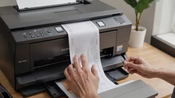 En person som står foran en selvpressmaskin, mater papir inn i den og printer dokumenter