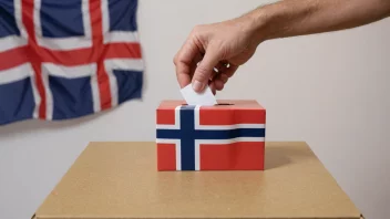 En person som avgir stemme i en valgurne, med en norsk flagg i bakgrunnen.