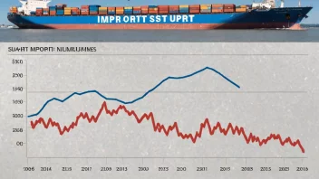 En graf som viser en økning i importtall, med et lasteskip i bakgrunnen.