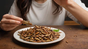 En person som spiser insekter som en snack.