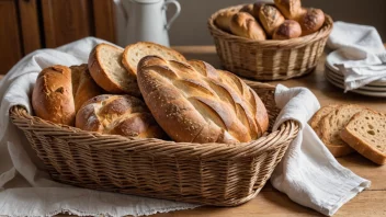 En tradisjonell norsk brødskål med lokk, fylt med ulike typer brød.