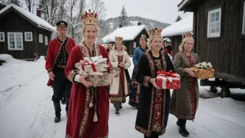 En tradisjonell norsk helligtrekonger-feiring med mennesker kledd i folkedrakter.