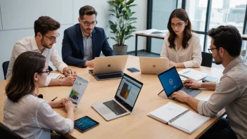 En gruppe mennesker som samarbeider på nettet ved hjelp av digitale verktøy.