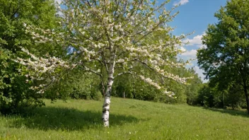 Et vakkert bilde av et bjørkebærtrær i full blomst, med hvite blomster og røde bær.