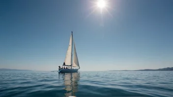 En person som seiler en båt på et stille hav med en klar blå himmel