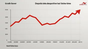 En graf som viser vekstraten for innskudd over tid, med en rød pil som peker oppover.