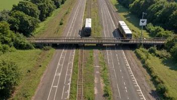 Et fotografi av en vei eller jernbaneovergang med tydelige markeringer og skilt.