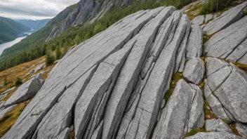 En grå gneisbergart i et norsk fjellandskap.