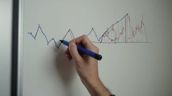 En person som skriver på en whiteboard med en marker, med en graf som viser en økning i salget i bakgrunnen.