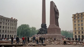 Et monument fra sovjet-tiden blir revet, og symboliserer prosessen med avstalinisering.