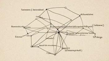 En illustrasjon av noen ord som er koblet sammen med linjer, som representerer konseptet sammenkoblingsord.