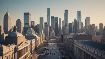 En illustrasjon av to banker som slås sammen til en ny bank, med en by i bakgrunnen.