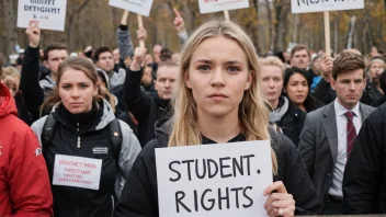 En studentforkjemper som holder et skilt som sier 'Studentrettigheter' på norsk.