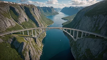 Et bilde av en landfastforbindelse i Norge, som viser en bro eller tunnel som forbinder to landområder.