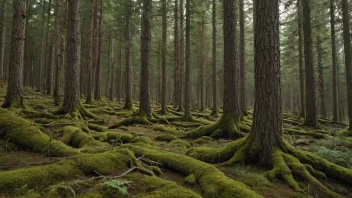 En fredelig norsk skog med skjevtrær, som viser deres naturlige skjønnhet.