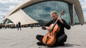 En musiker som spiller et instrument foran Operahuset i Oslo