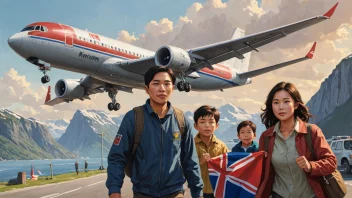 En vietnamesisk flyktningfamilie ankommer Norge, med en blanding av følelser i ansiktene, som symboliserer håp og usikkerhet.