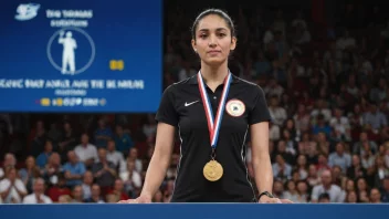 En person som står på et podium med en medalje, som symboliserer en god idrettsplassering.