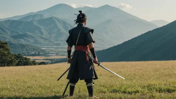 En ronin, en herreløs samurai, står alene i en åker, symboliserer hans uavhengighet og selvstendighet.