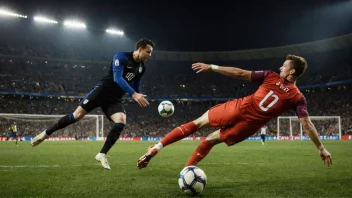 En fotballspiller sparket ballen i et straffespark, mens målvakten prøver å gjøre et redd.