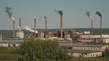 En fargefabrikk med et stort industrielt kompleks og skorsteiner.