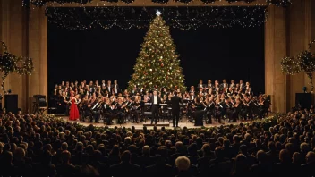 En julekonsert med kor og orkester på scenen.