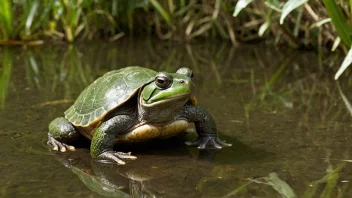 Et bilde av et dyret som lever både i vann og på land i sin naturlige habitat.