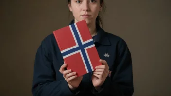 En person som holder en bok med et norsk flagg i bakgrunnen, representerer begrepet bokmæssig