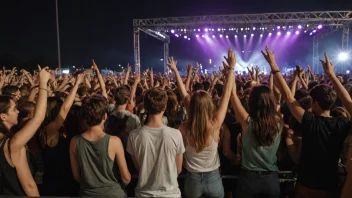 En gruppe unge mennesker som deltar på en konsert eller festival.