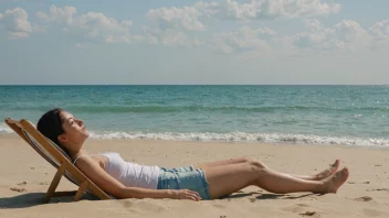 En fredelig strandscene med en person som nyter solen og havet