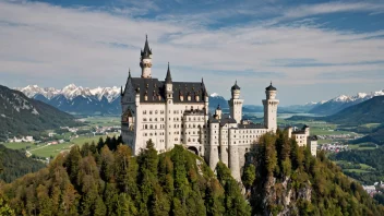 Et malerisk landskap av Bayern, med det ikoniske Neuschwanstein-slottet og de majestetiske Alpene.