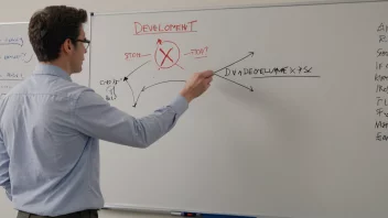 En person er vist foran en whiteboard med et flytdiagram som har blitt stoppet.