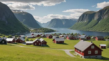 En tradisjonell norsk landsby med et bygdehus