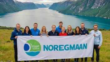 En gruppe mennesker som representerer et norsk miljøparti, stående foran en vakker fjordlandskap.