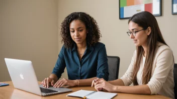 En karrièrerådgiver og en student diskuterer karrièremuligheter.