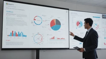 Et bilde av en person som presenterer informasjon foran en stor skjerm som viser en infografikk.